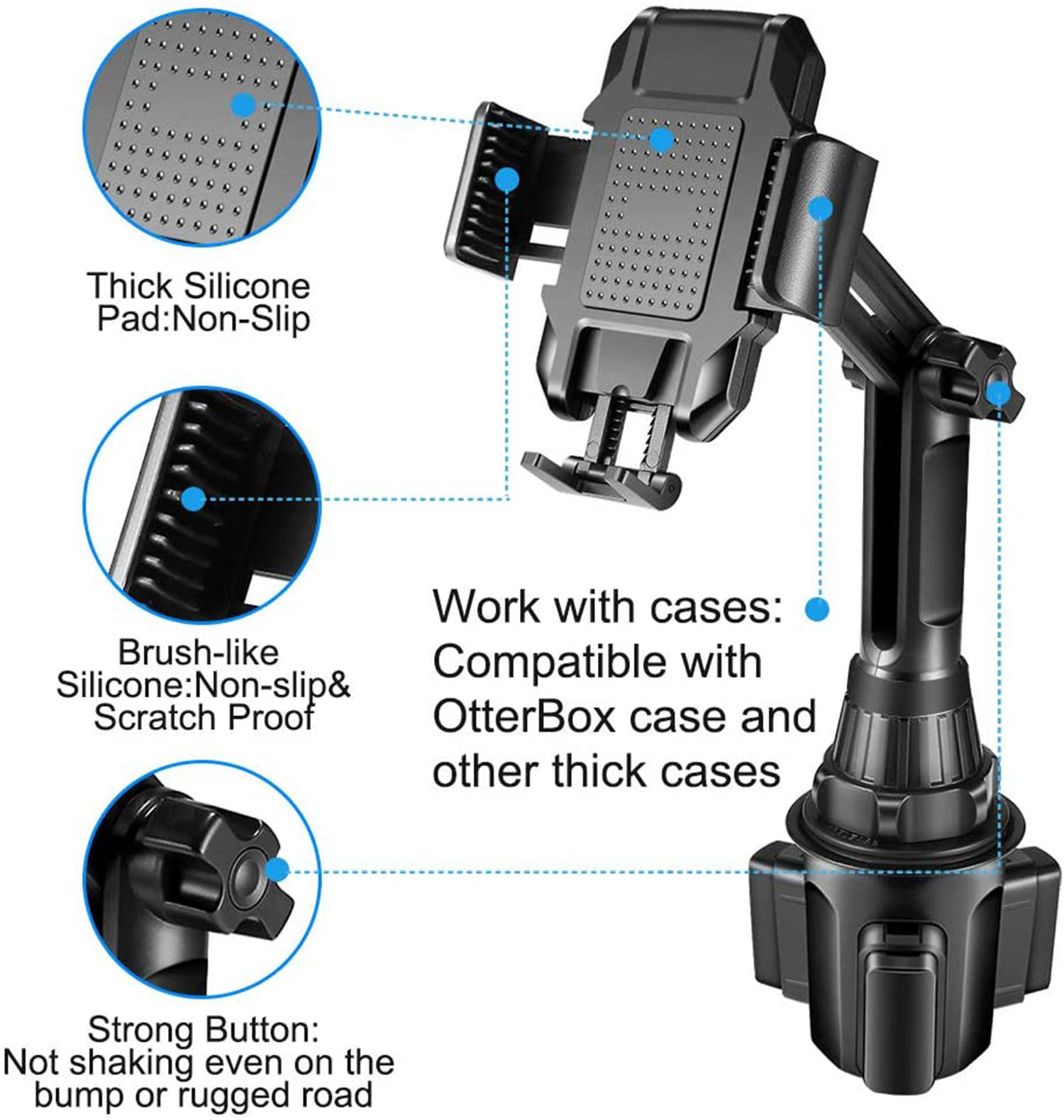Universal Adjustable Gooseneck Cup Holder Car Mount - Car Phone Holder for All Smartpho<i></i>nes 3.5-6.5 i