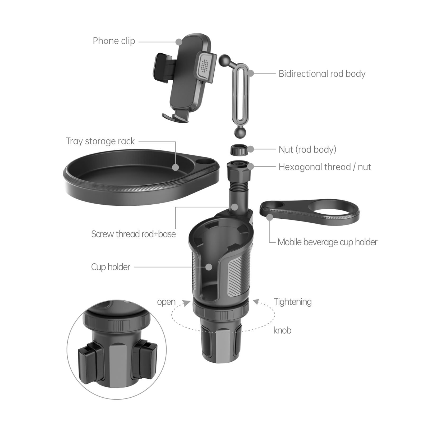 Universal Car Cup Holder Phone Mount - HX (Starsky) 2301A-156C | Multi-Function Holder Tray
